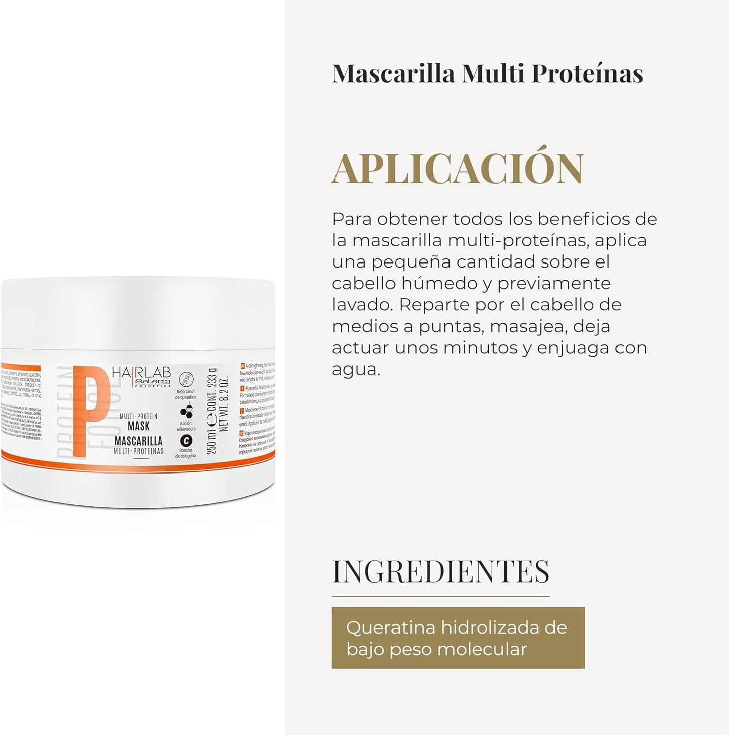 SALERM - Mascarilla Cabello Dañado - Multi-Proteínas Hair Lab - 250 ml - Repone la Falta de Queratina Natural - Proporciona Cuerpo a la Melena - Fortalece y Repara el Cabello - Sin Parabenos