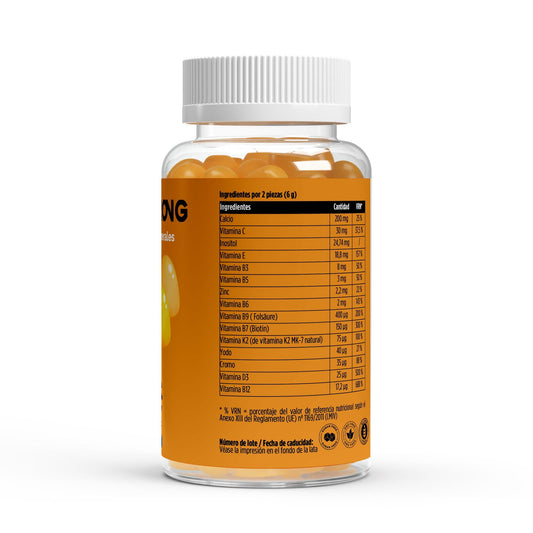 Gominolas multivitaminas y minerales BORNSTRONG FITNESS en envase con 60 piezas, sabor frutal y textura gomosa.