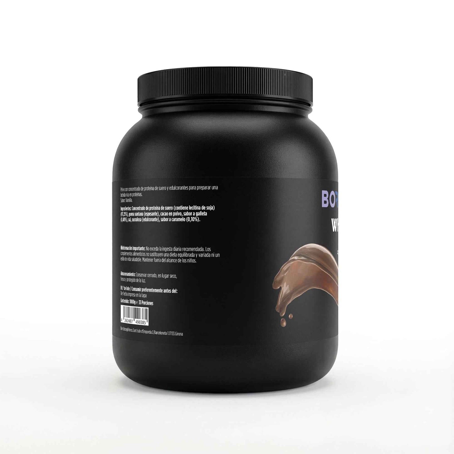 Polvo de proteína de suero premium BORNSTRONG FITNESS 95% en envase de 1000 g, muestra el paquete y su etiqueta.