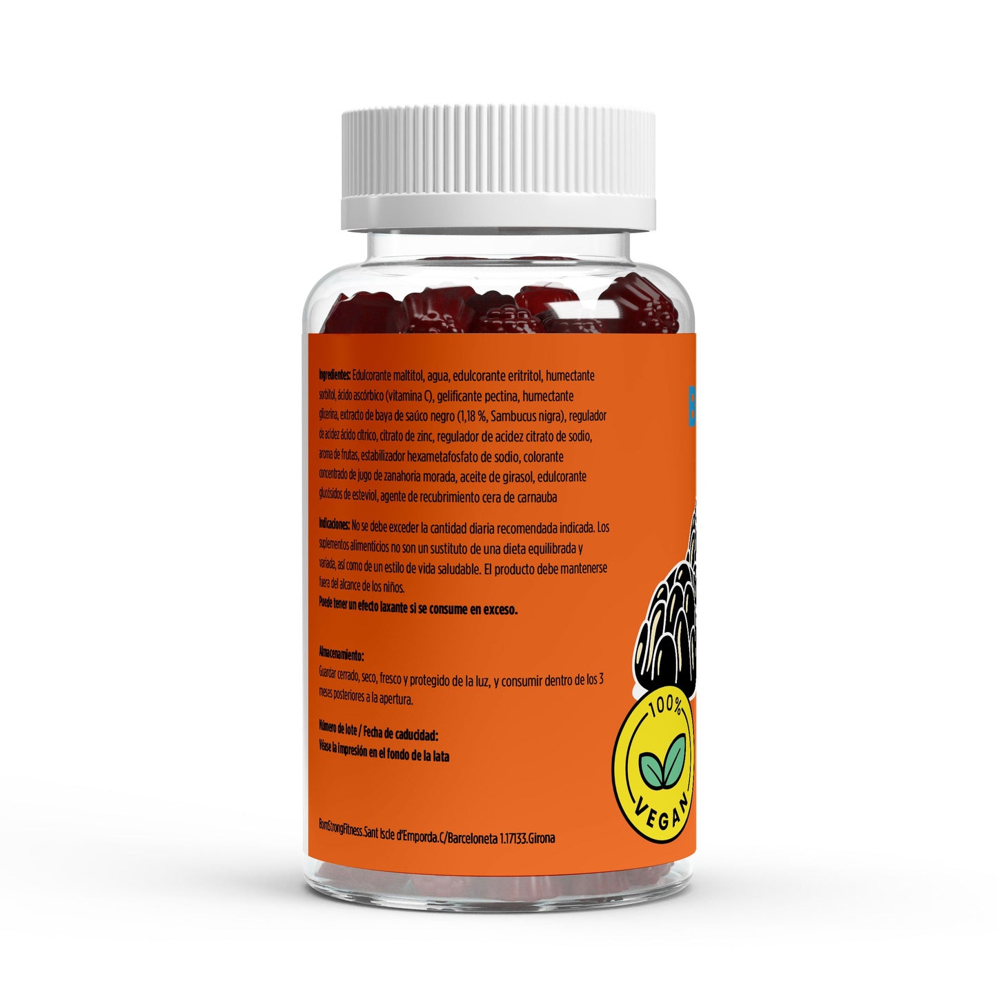 Gominolas de sauco negro con vitamina C y zinc de BORNSTRONG FITNESS para fortalecer defensas y antioxidantes.