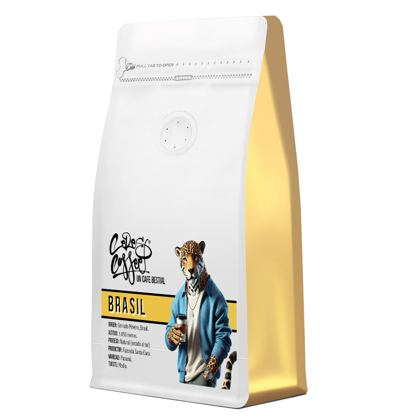 Café de especialidad Brasil Tatu 17/18 de Ceres Coffee, natural Red Bourbon con notas y color rojo en taza.