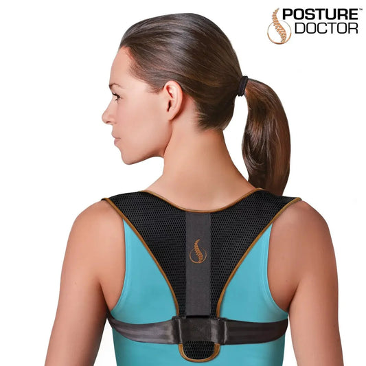 Corrector postural ajustable para espalda y hombros, soporte ligero y cómodo para aliviar dolor de cuello y espalda.