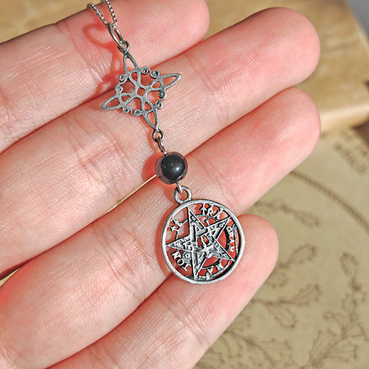 Colgante Nudo de Bruja & Tetragramaton con Bola Ónix S925