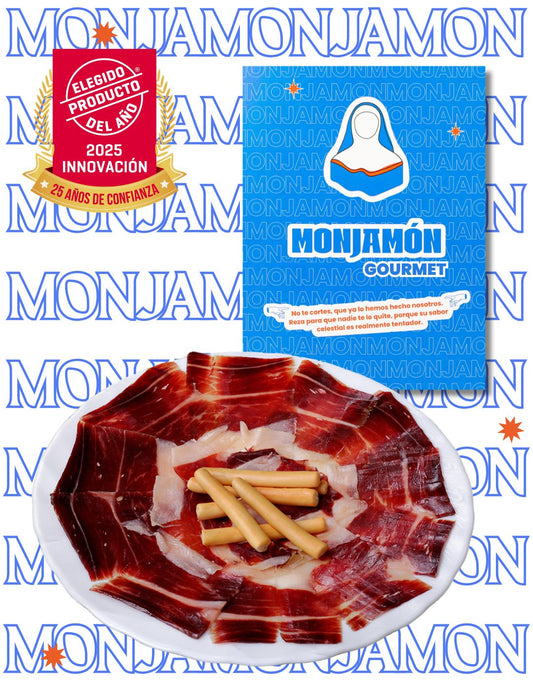 Jamón de Bellota 100% Ibérico Monjamon y Más, certificado Brida Negra, con más de 42 meses de curación en la imagen.