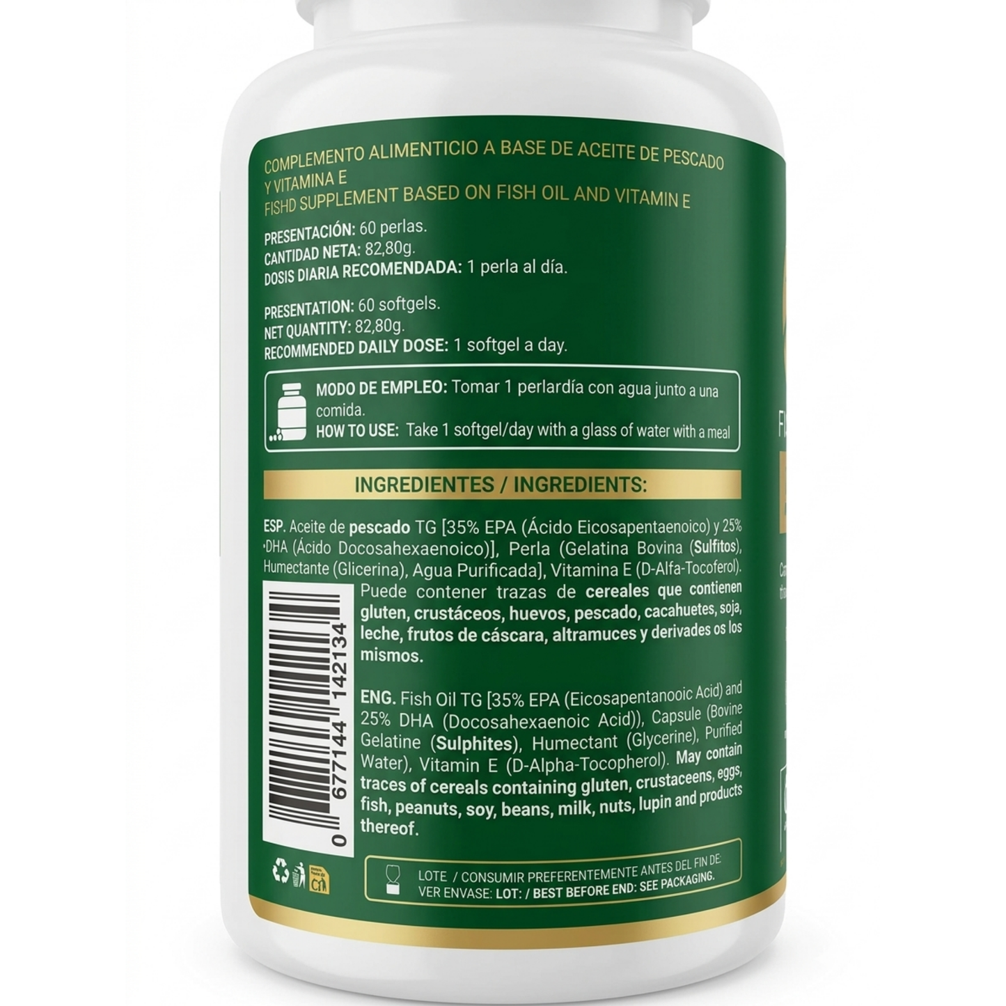 Suplemento de Omega-3 EFNE 1000mg con alta concentración de EPA y DHA, certificado IFOS 5 estrellas, cápsulas blandas.