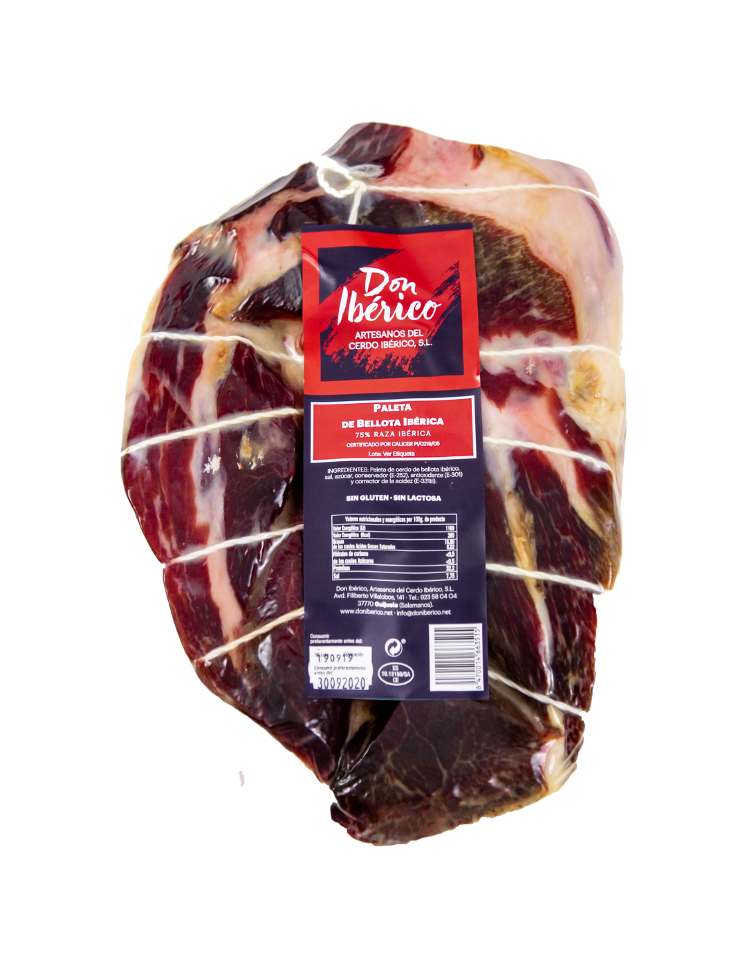 Jamón ibérico de bellota 75% raza ibérica de la marca Monjamón y Más, en presentación en lonchas finas.