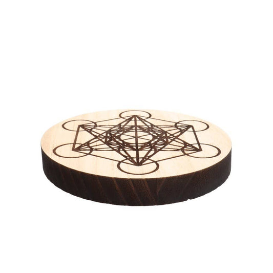 Altar de madera con diseño de Metatrón, decorativo y espiritual, ideal para rituales y espacios de meditación.