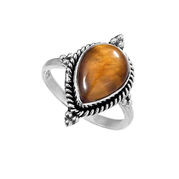 Anillo Delhi Ajustable de Ojo de Tigre y Plata de Ley 925