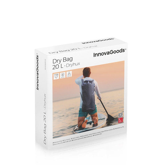 Bolsa estanca impermeable deportiva Dryhux de 20 litros, marca innovagizmo, ideal para actividades al aire libre y deportes acuáticos.