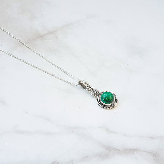 Colgante Botón de Malaquita y Plata de Ley 925