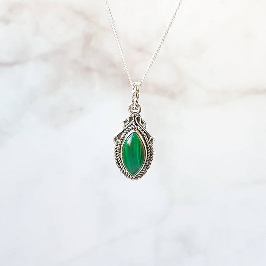 Colgante Lágrima Malaquita y Plata de Ley 925