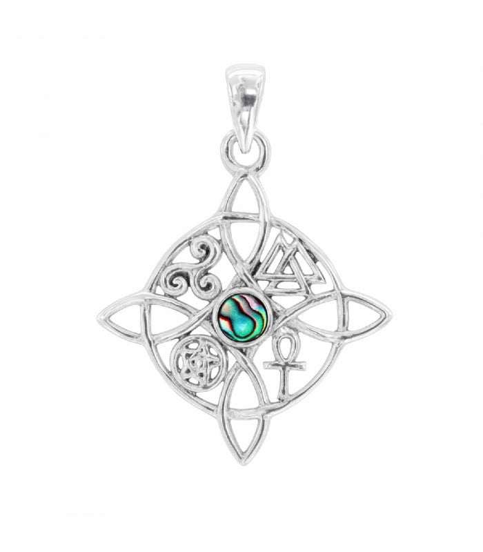 Colgante Nudo de Bruja con Abulón y Símbolos Sagrados - Plata de Ley 925
