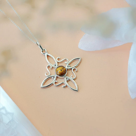 Colgante Nudo de Bruja en Plata de Ley 925 con Ojo de Tigre