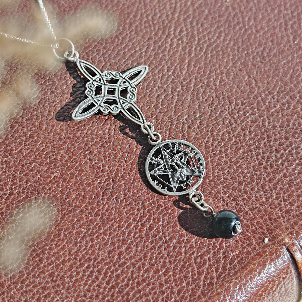 Colgante Nudo de Bruja & Tetragramaton con Bola Ónix S925 'Finis'
