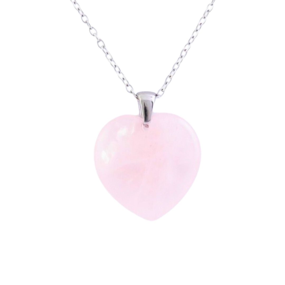 Collar Corazón de Cuarzo Rosa - Acero Inox.