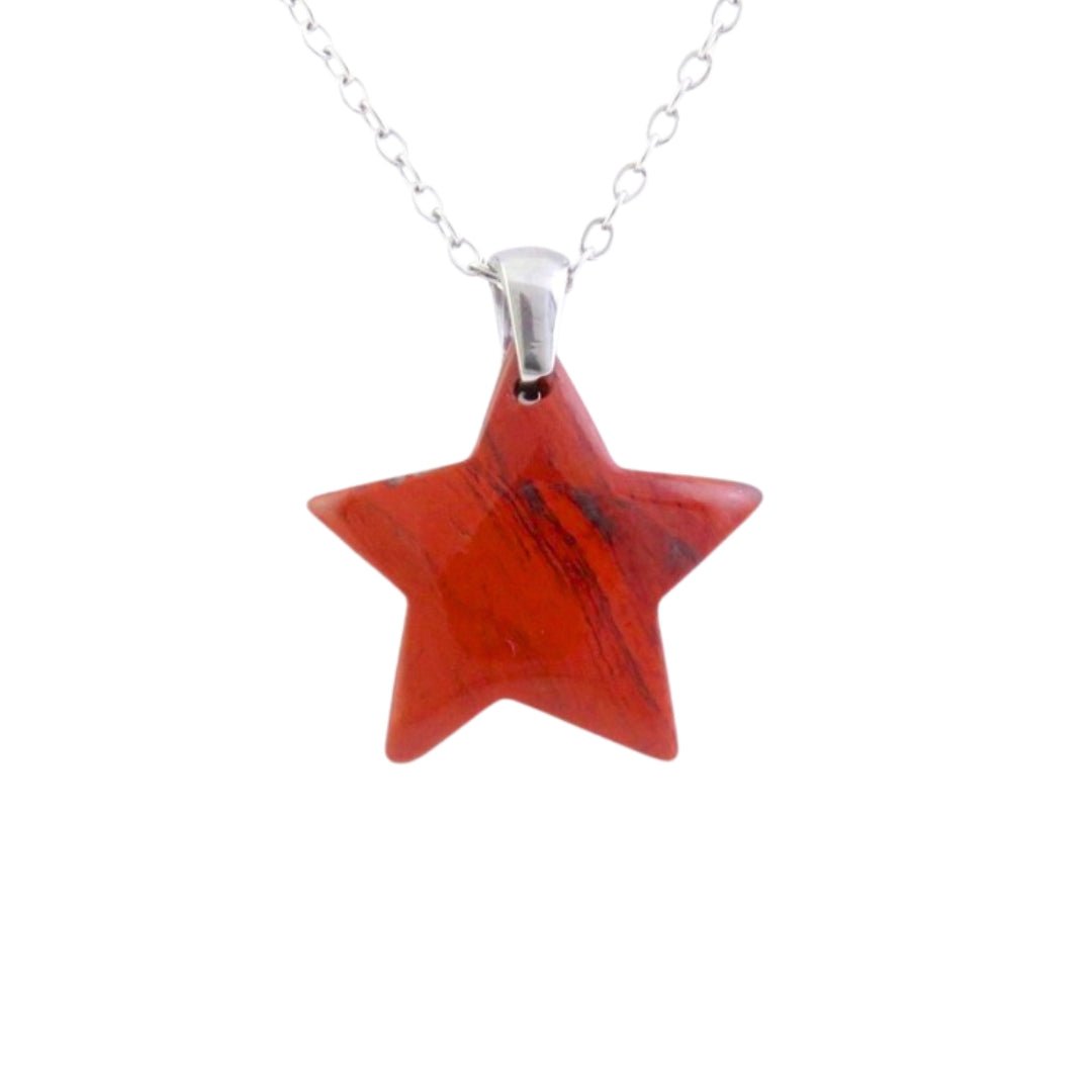 Collar Estrella de Jaspe Rojo - Acero Inox.