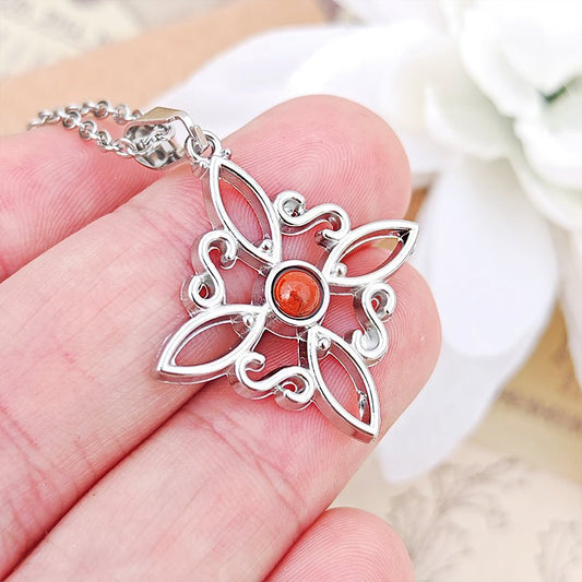 Collar Nudo de Bruja Acero Inox. con Jaspe Rojo