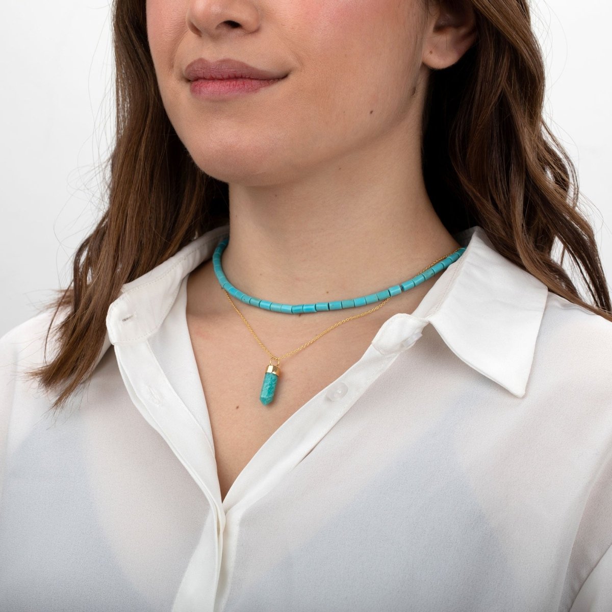 Collar Punta de Amazonita - Bronce & Baño de Oro 18K