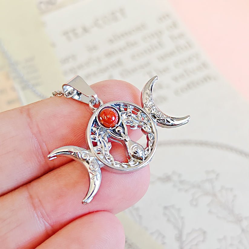 Collar Triple Diosa Jaspe Rojo - Acero Inoxidable