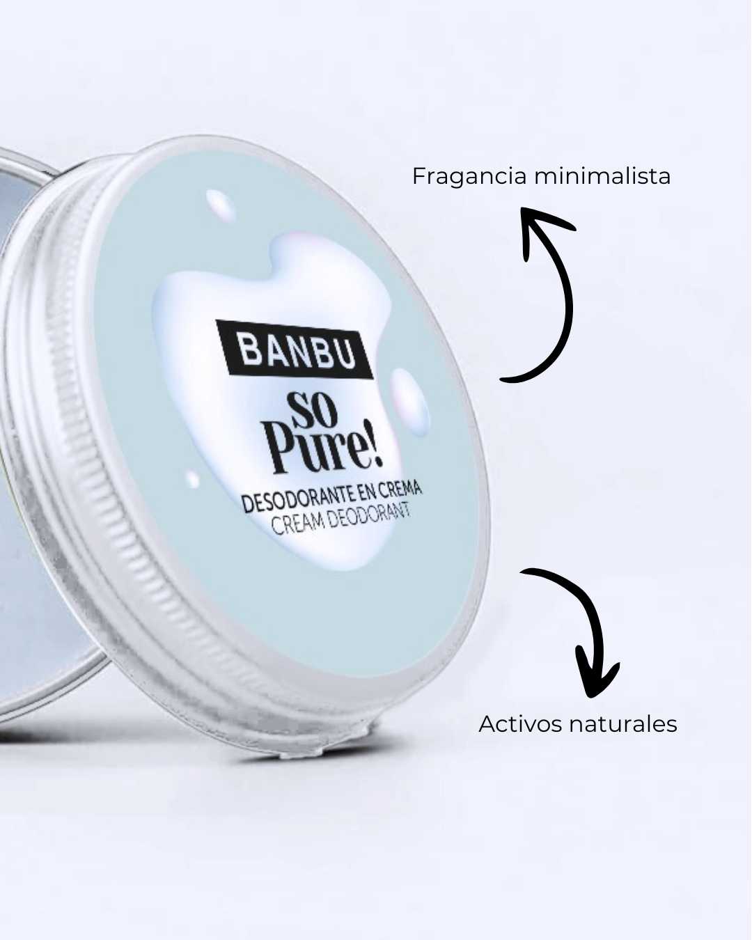 Desodorante crema ecológico BANBU ECO SO PURE, crema natural para la protección diaria, con ingredientes orgánicos y sin alcohol.