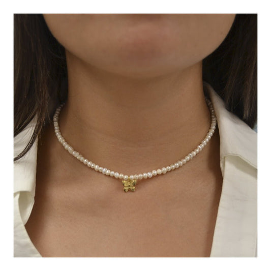 Gargantilla 'Butterfly' - Perlas con Amuleto de Mariposa - Sensaido