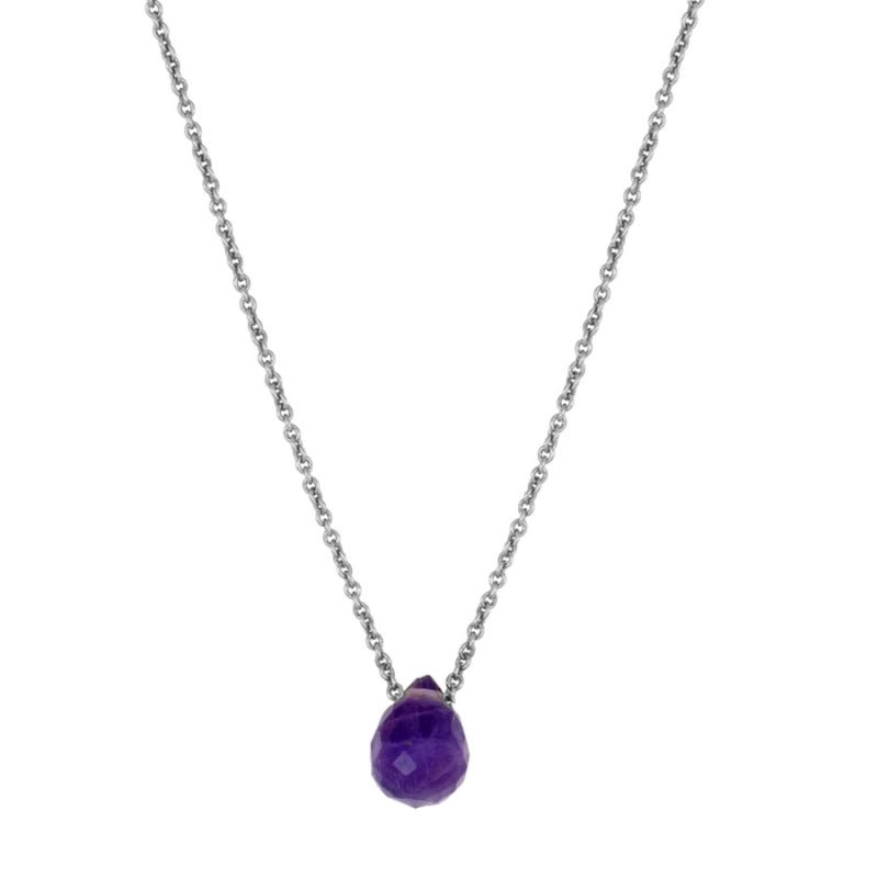 Gargantilla con gota facetada de amatista y cadena de plata, joya elegante y natural de Mystical Tienda.