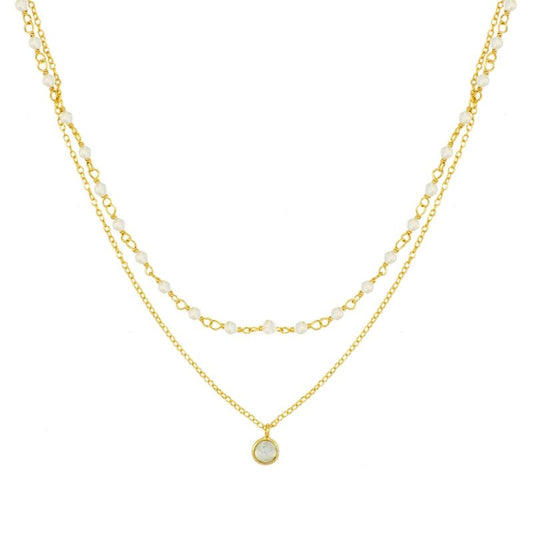 Gargantilla 'Sophia' de piedra de luna de Mystical Tienda, con cadena delicada y piedra brillante, en un fondo neutro.