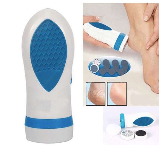 Lima eléctrica de pedicura innovagizmo, herramienta para cuidado de pies, con cabezal de lijado y diseño ergonómico.