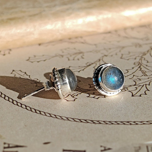 Pendientes Botón Labradorita y Plata de Ley 925