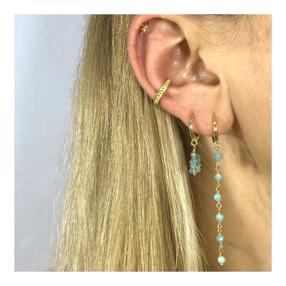 Pendientes 'Eloise' de Amazonita de Mystical Tienda, pendientes largos con gemas de amazonita verde y detalles elegantes.