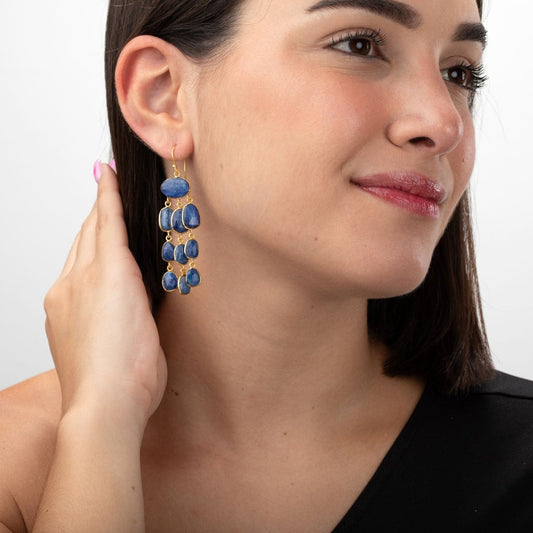 Pendientes 'Epione ' de Cianita - Bronce & Baño de Oro 18K