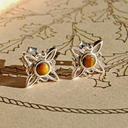 Pendientes Nudo de Bruja con Ojo de Tigre en Plata de Ley 925