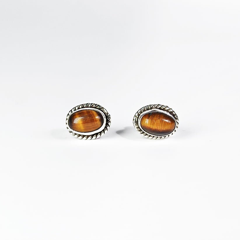 Pendientes Óvalo Ojo de Tigre y Plata de Ley 925