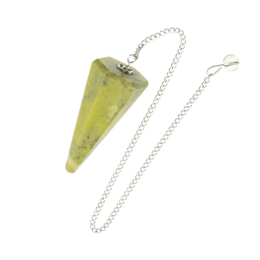 Péndulo de mineral de Jaspe Limón facetado, herramienta de cristal para meditación y sanación energética.