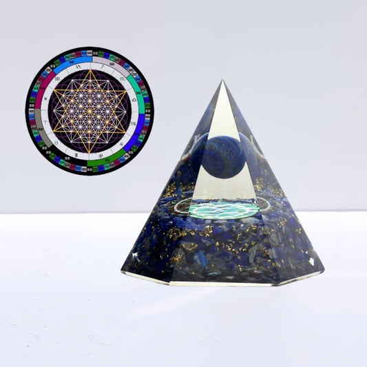 Pirámide Orgonita 'Sacred' - Lapislázuli Tetraedro de 64 estrellas - Sensaido