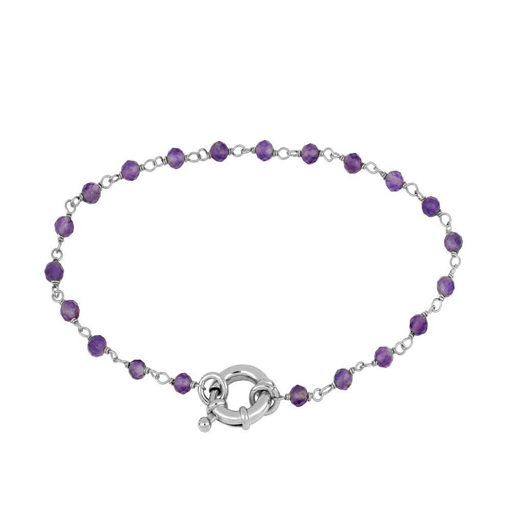 Pulsera de plata 'Beatrice' con amatista, joya elegante con piedras semipreciosas y diseño delicado.