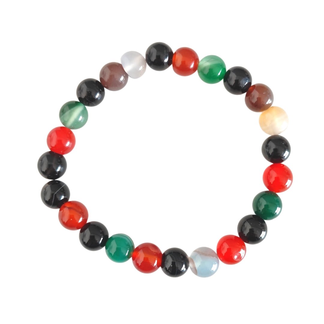 Pulsera de mineral Ágata multicolor con bolas lisas, accesorios de estilo natural y colorido para joyería.