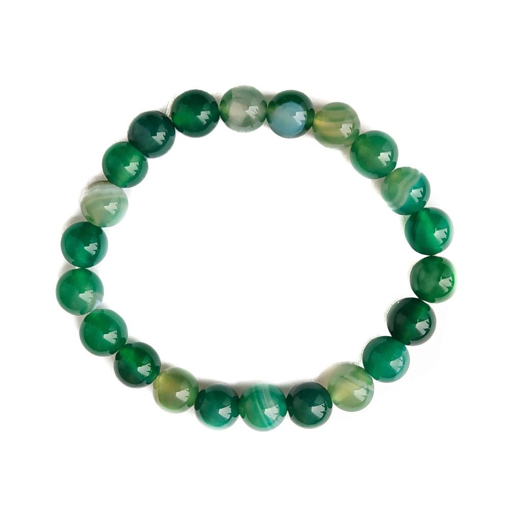 Pulsera de mineral Ágata Verde con bolas lisas, accesorio de joyería natural y elegante.