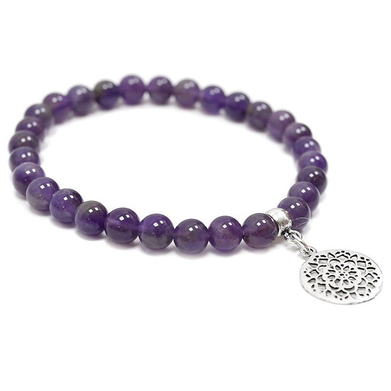 Pulsera de Amatista y Flor de la Vida en Plata de Ley