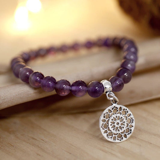 Pulsera de Amatista y Mandala en Plata de Ley
