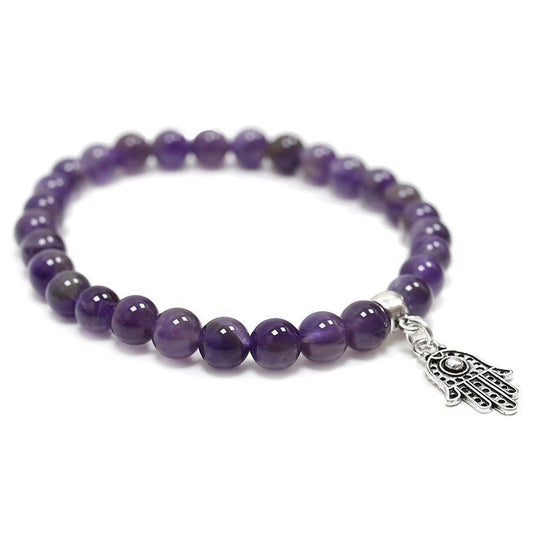 Pulsera de Amatista y Mano de Fátima en Plata de Ley