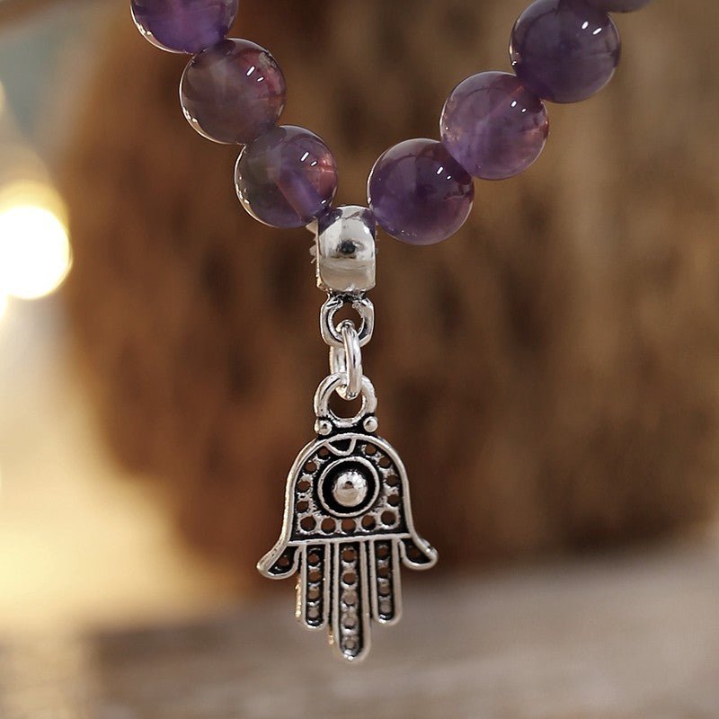 Pulsera de Amatista y Mano de Fátima en Plata de Ley