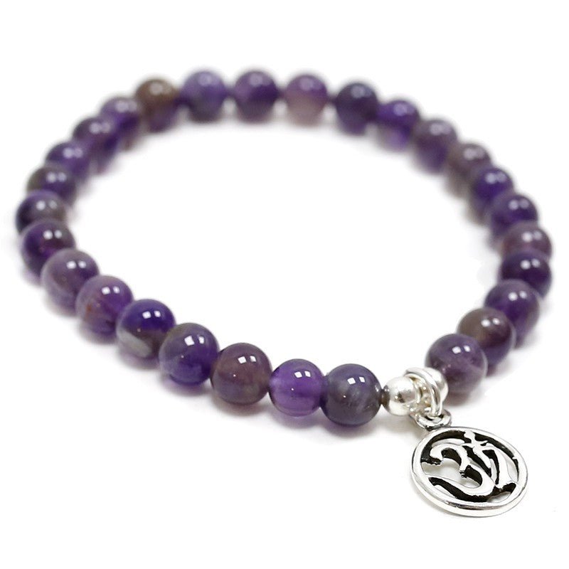 Pulsera de Amatista y Símbolo de OM en Plata de Ley
