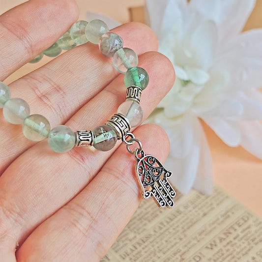 Pulsera de Fluorita Arcoíris y Mano de Fátima