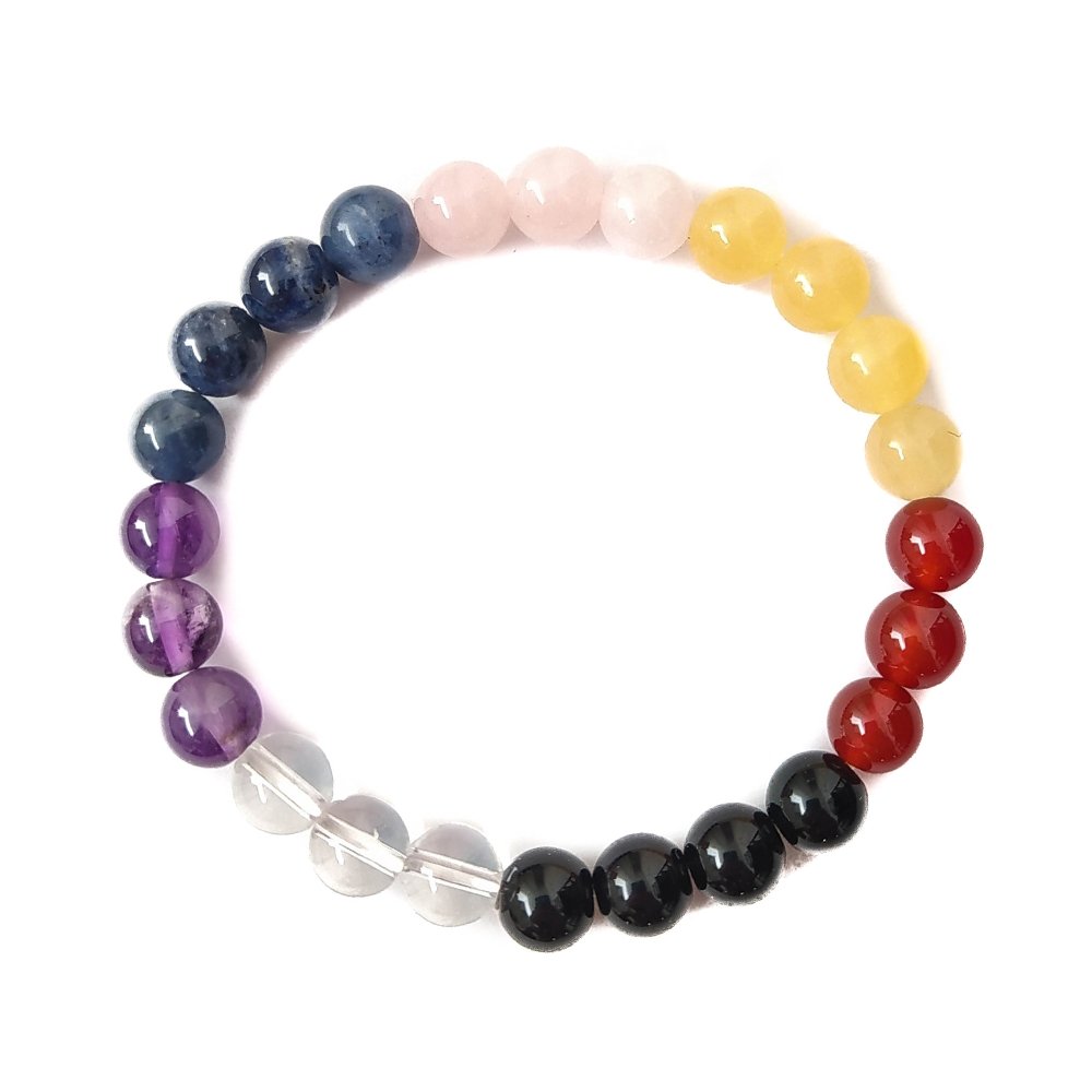 Pulsera de los Siete Chakras con ónix, pulsera de mineral con cuentas coloridas y ónix negro, para equilibrar energía y bienestar.