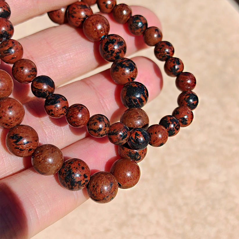 Pulsera de mineral de obsidiana caoba con bolas lisas, accesorio de joyería natural de Mystical Tienda.