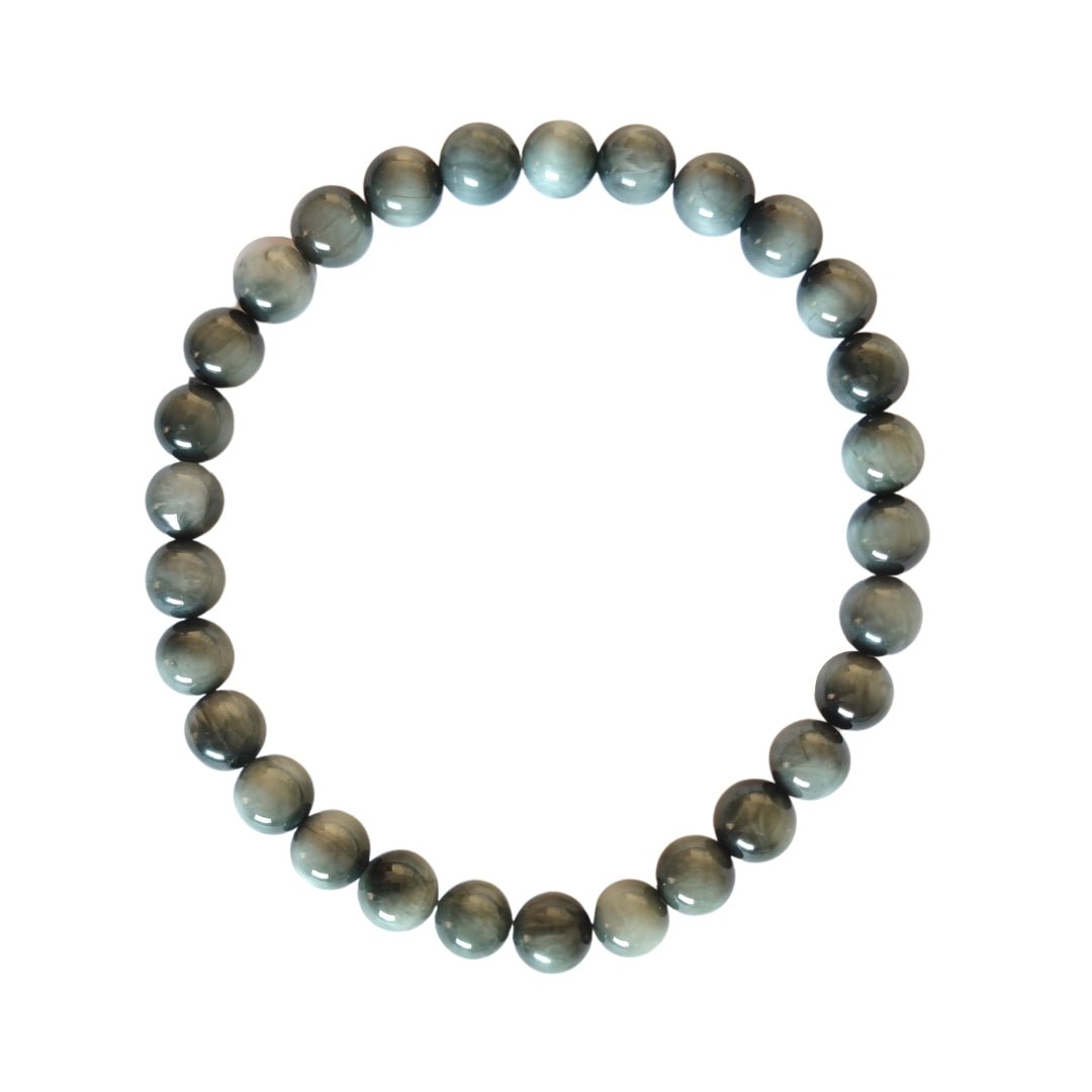 Pulsera de mineral Ojo de Gato en bola lisa, joya de piedra natural, con diseño sencillo y elegante.