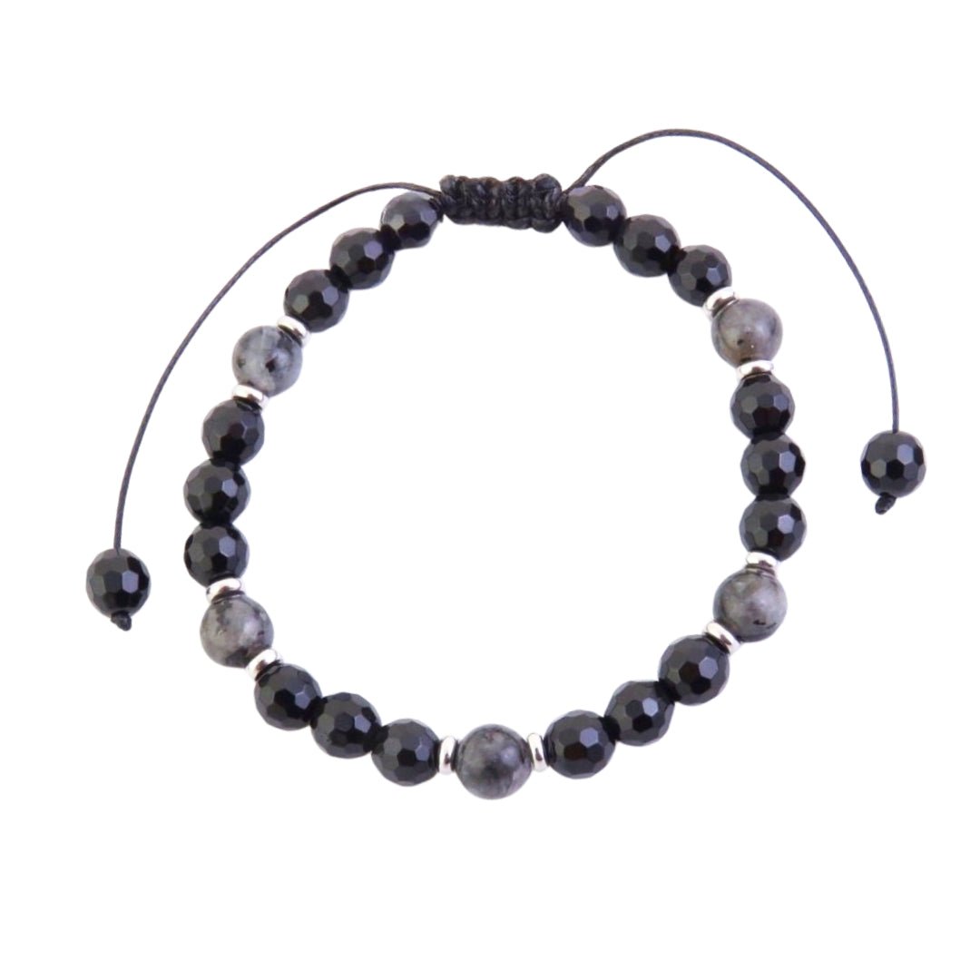 Pulsera de Ónix Facetado & Labradorita - Nudo Corredizo - Sensaido