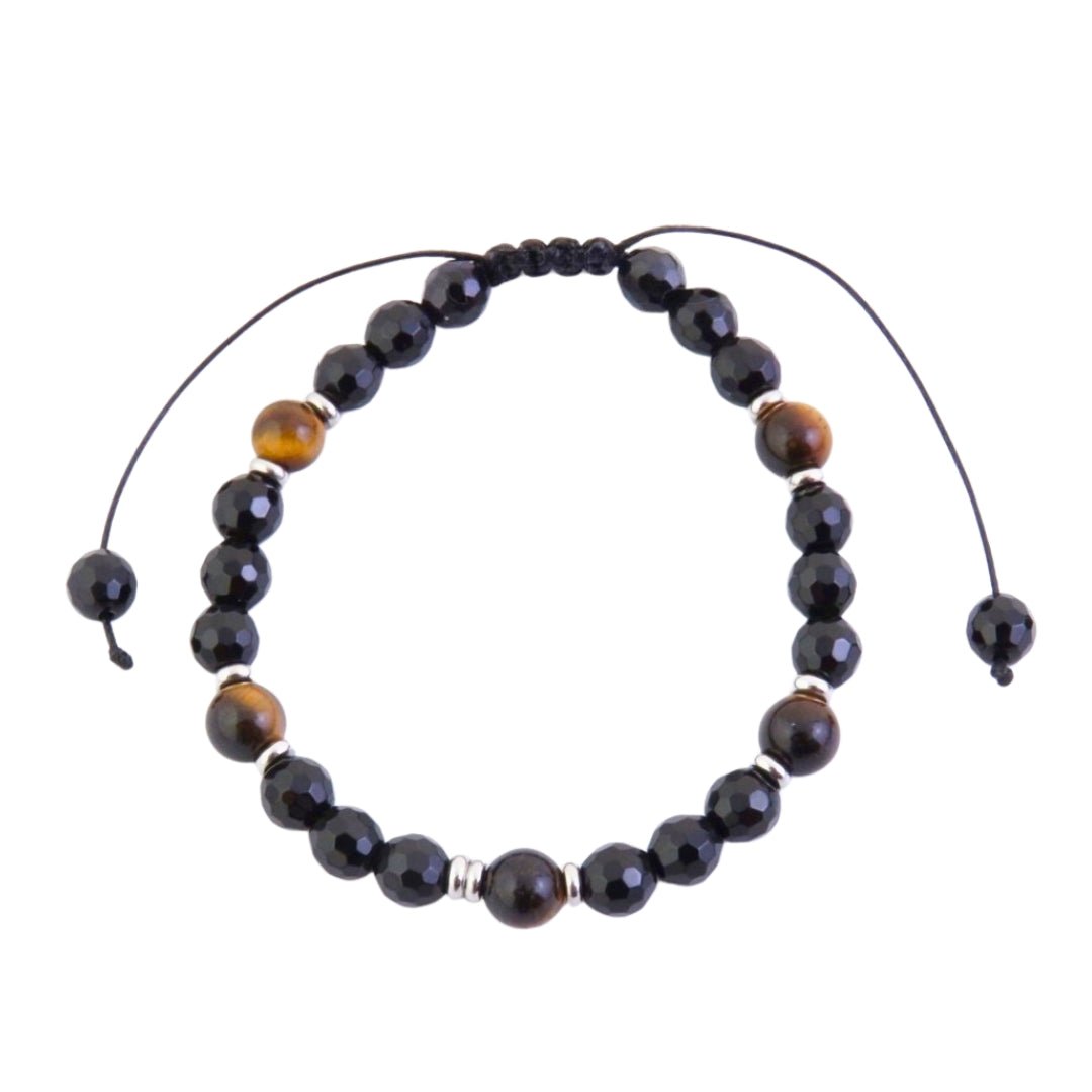 Pulsera de Ónix Facetado & Ojo de Tigre - Nudo Corredizo - Sensaido