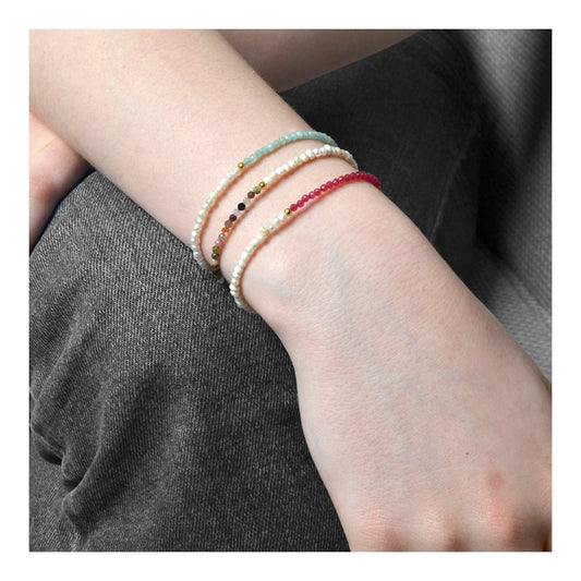 Pulsera de Perlas + Turmalina Multicolor 'Gold'